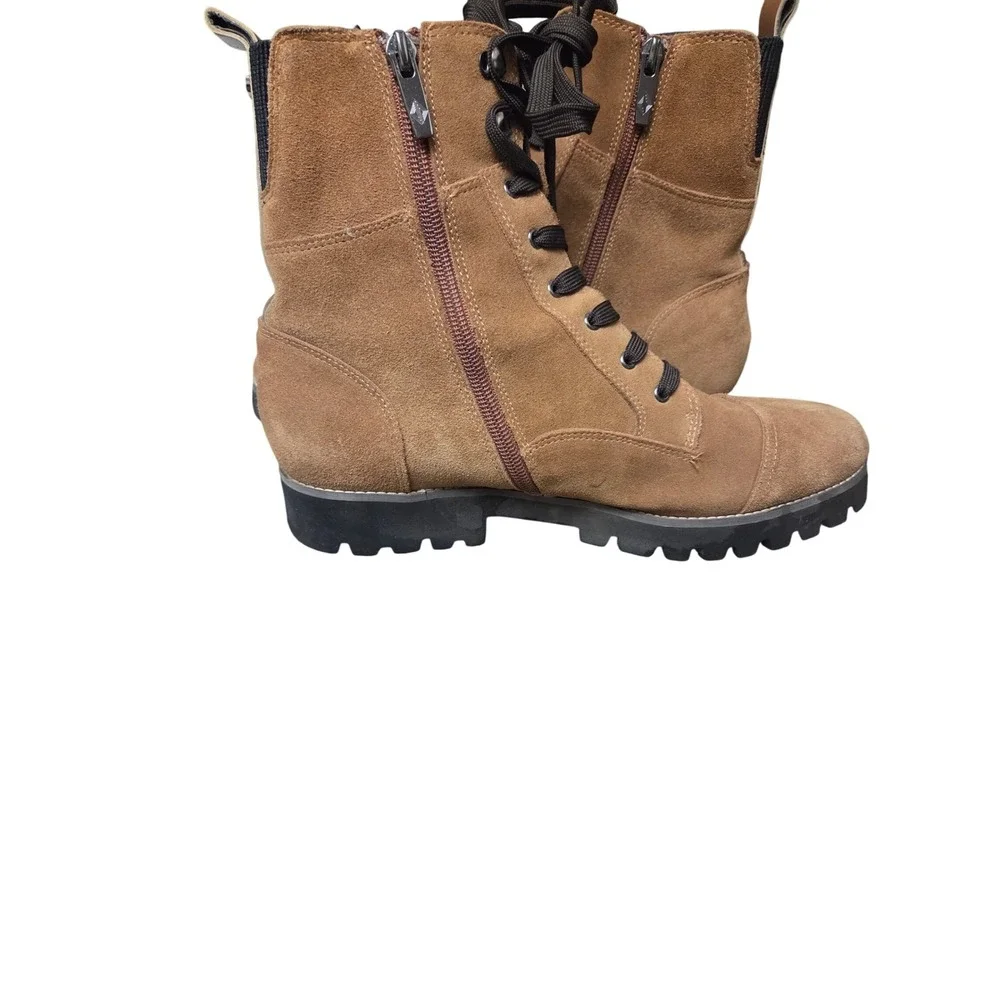 Donald Pliner Suede Ankle Boots Lace Up Zipper Lug Sole Brown Women's Size‎ 9.5M